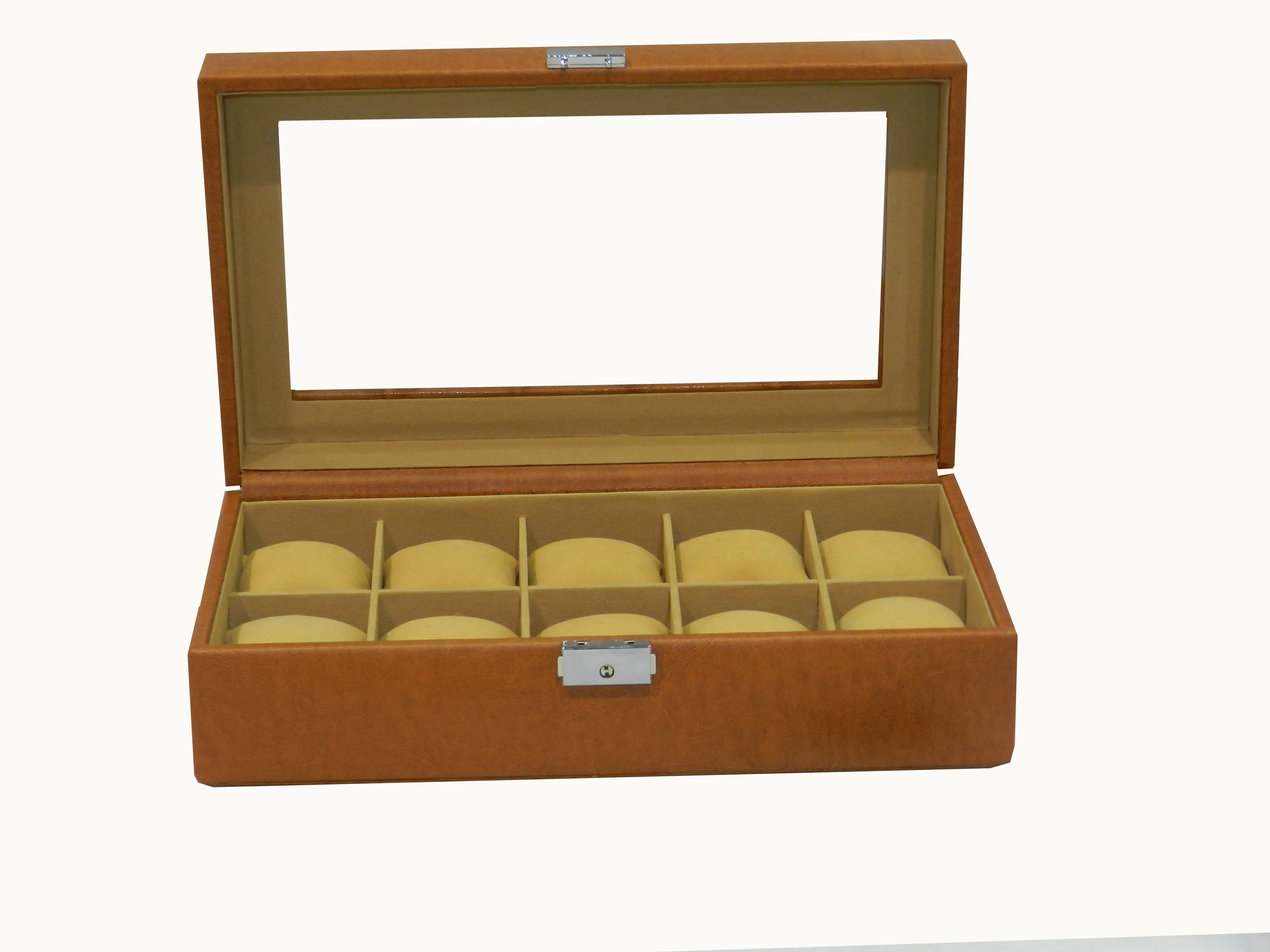 10 Slot Vegan Leather  Watch Box with Glass Top