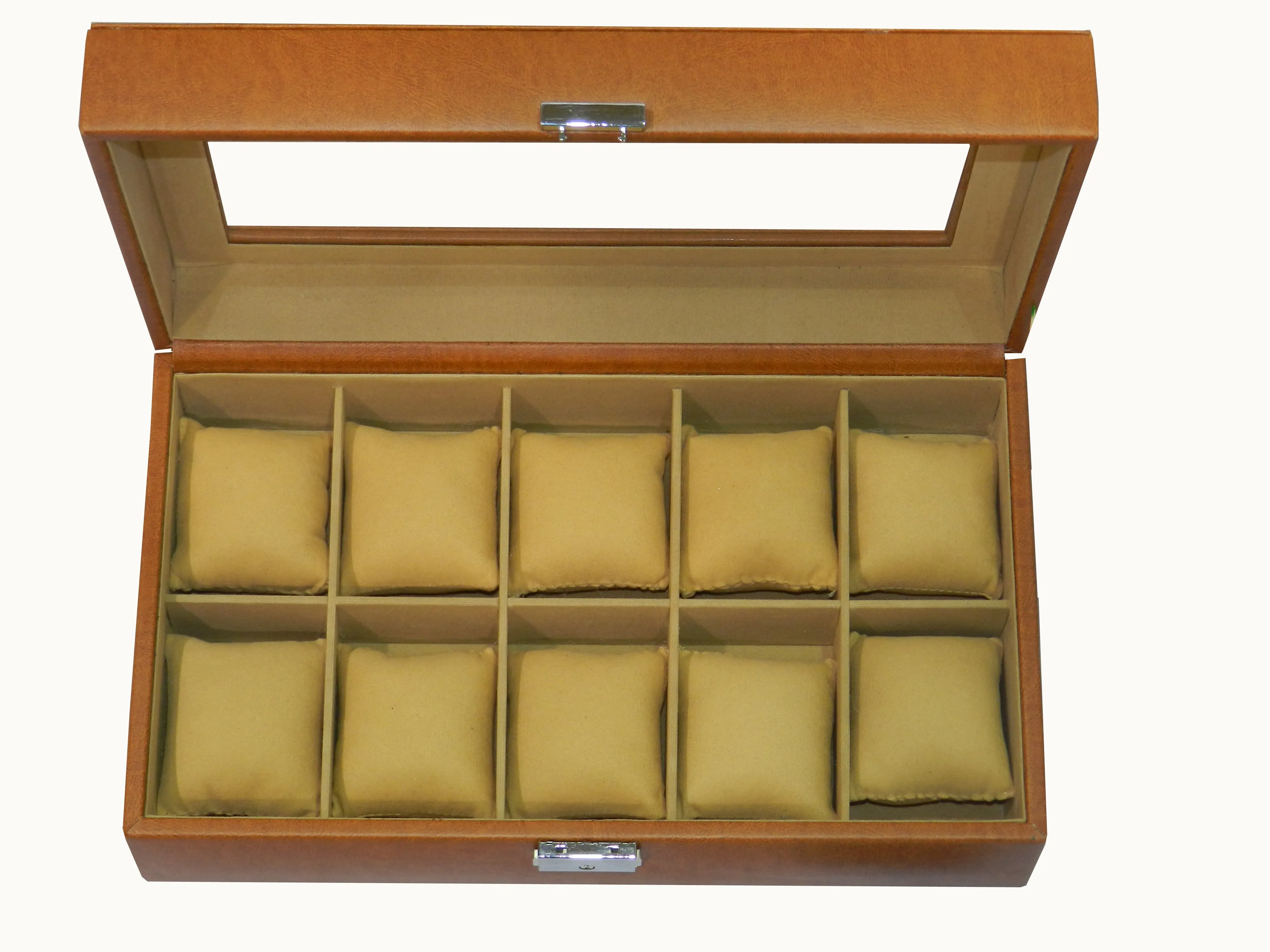 10 Slot Vegan Leather  Watch Box with Glass Top
