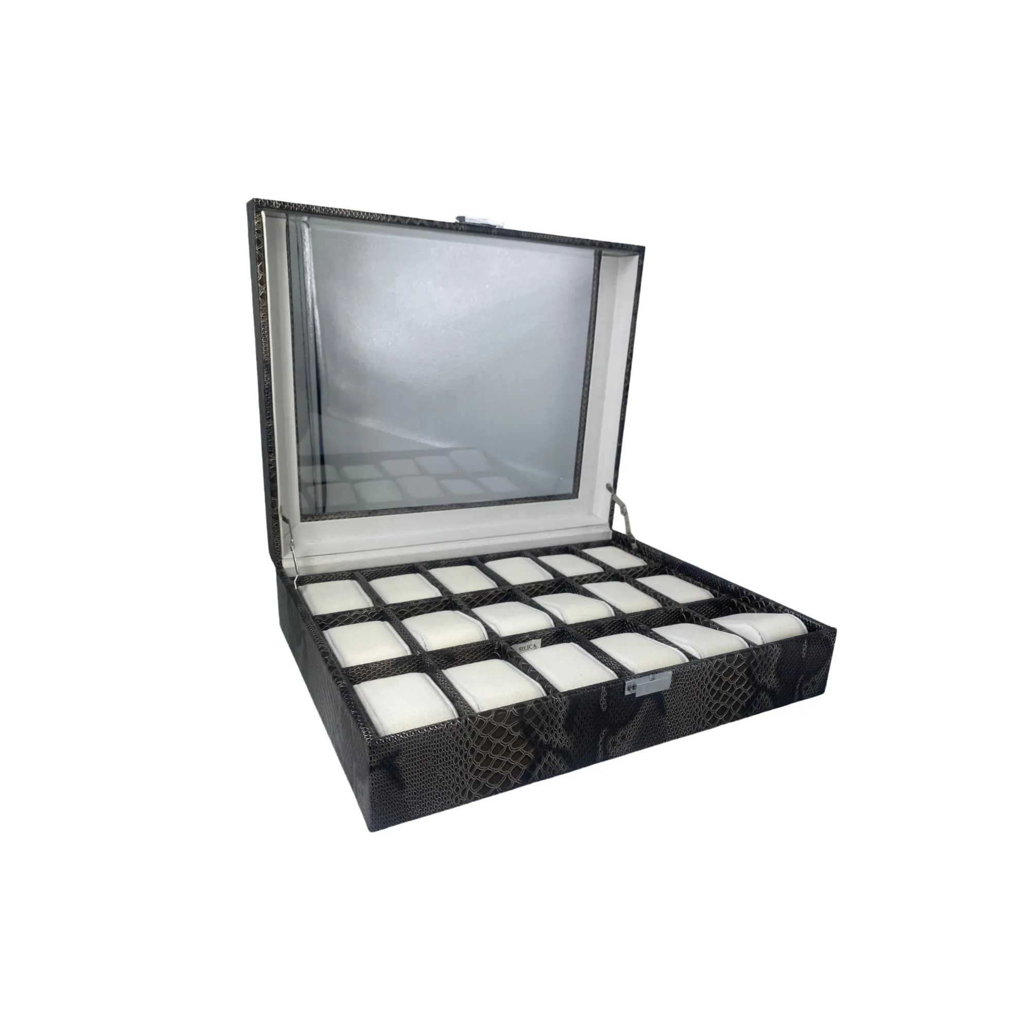 18 Slot Watch Organizer Brown Snake Skin Leather Design Box