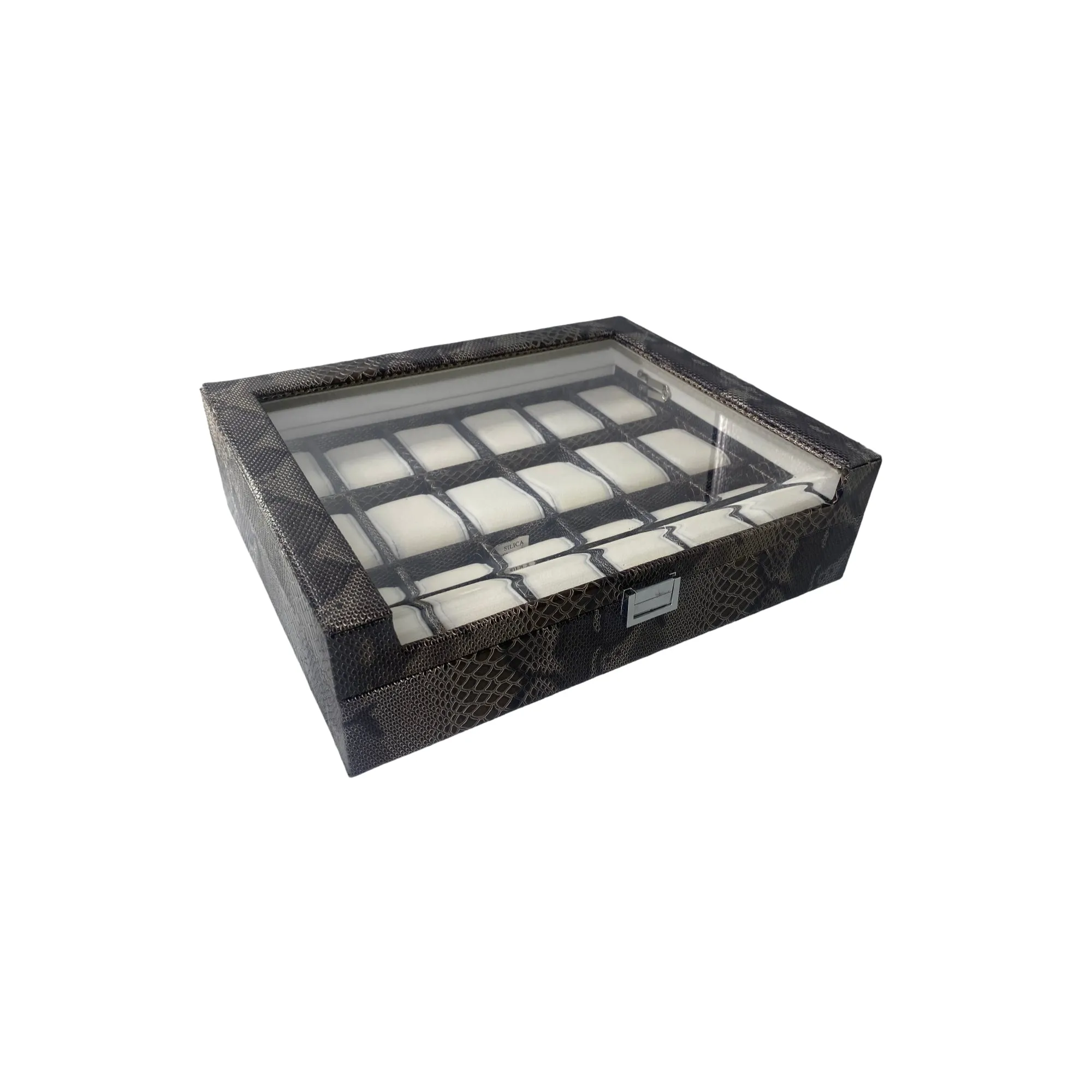 18 Slot Watch Organizer Brown Snake Skin Leather Design Box