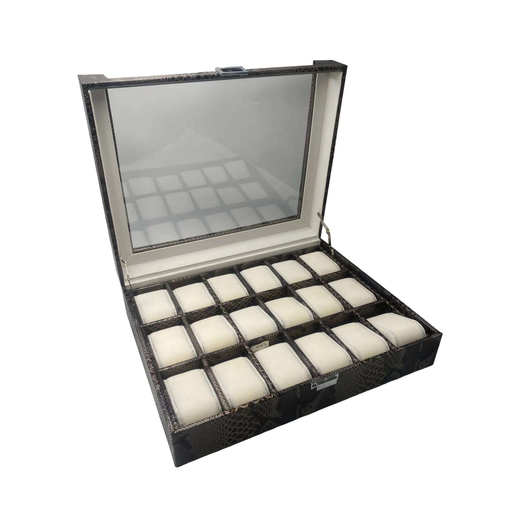18 Slot Watch Organizer Brown Snake Skin Leather Design Box