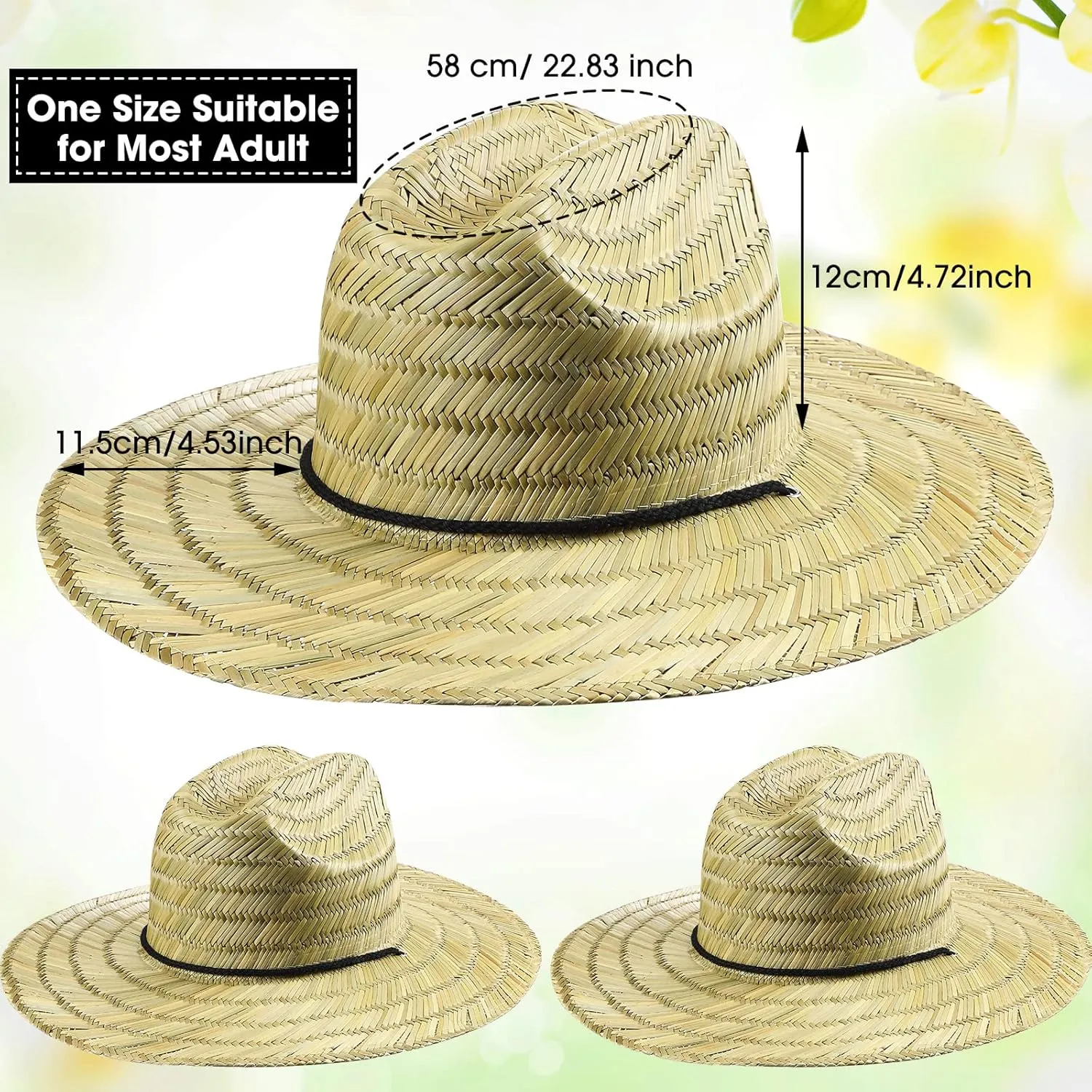 3 Pcs Men's Classic Straw Hat Summer Sun Beach Hat Wide Brim Sun Outdoor Hats for Men and Women