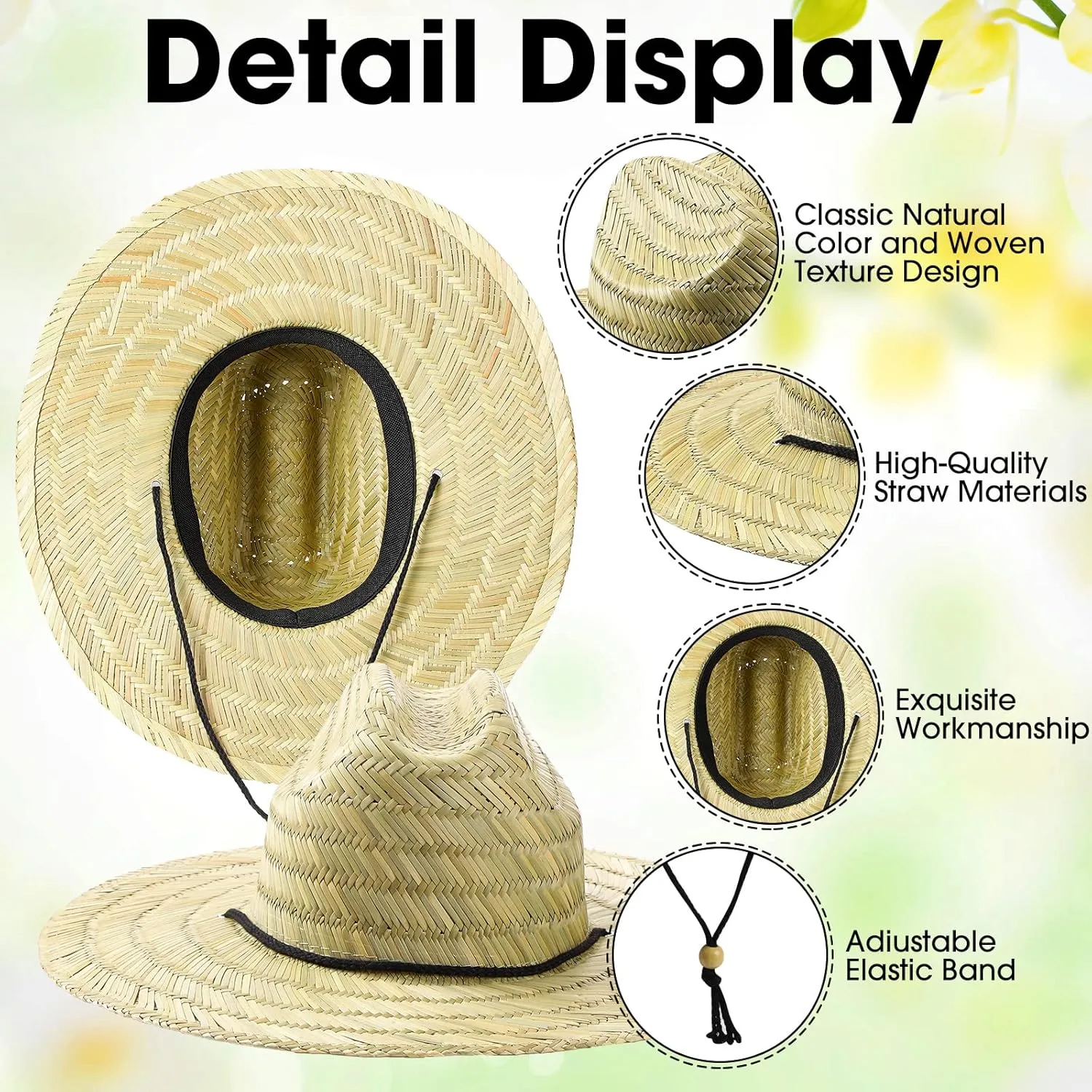 3 Pcs Men's Classic Straw Hat Summer Sun Beach Hat Wide Brim Sun Outdoor Hats for Men and Women