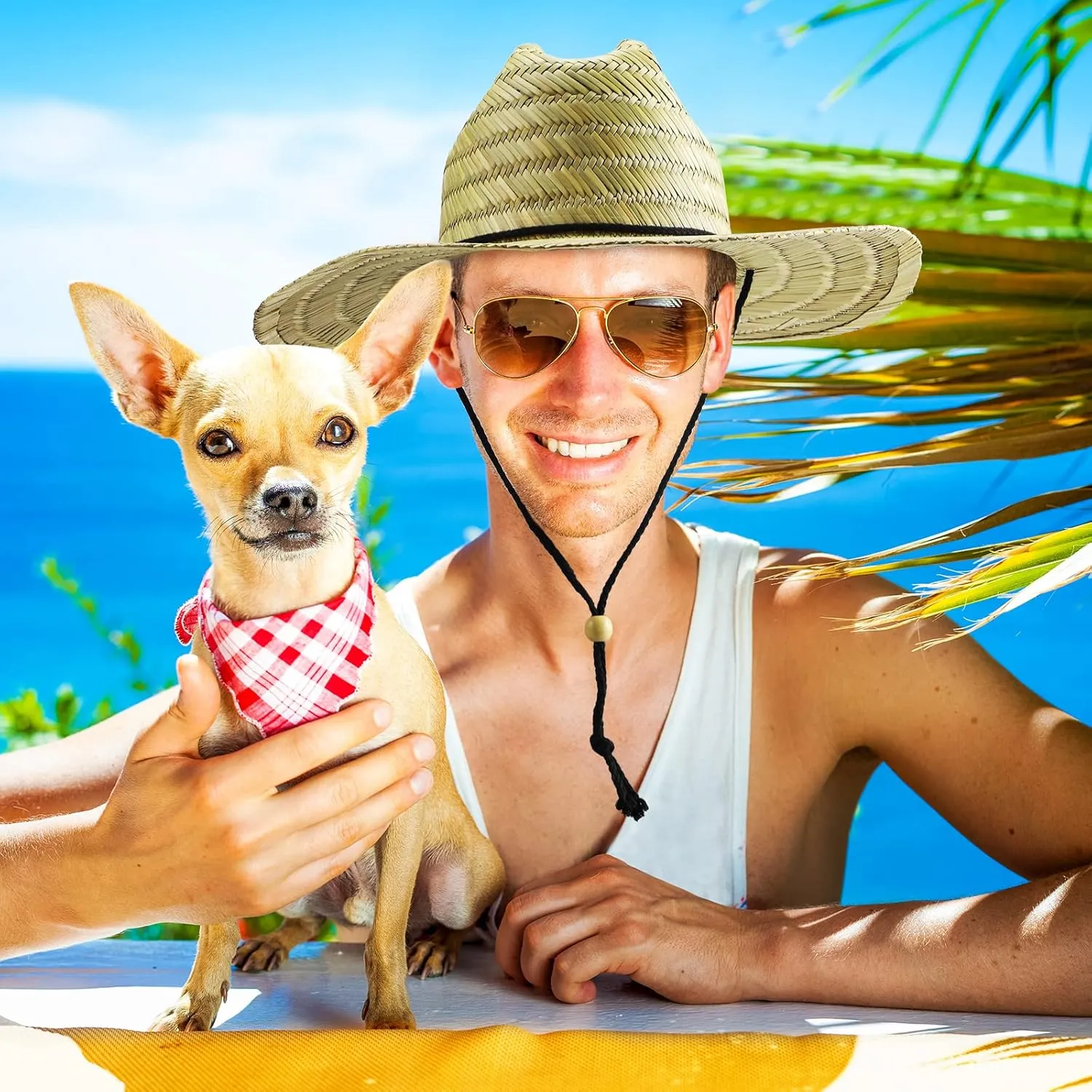 3 Pcs Men's Classic Straw Hat Summer Sun Beach Hat Wide Brim Sun Outdoor Hats for Men and Women