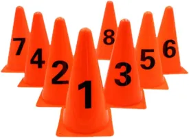 9 Inch Plastic Traffic Cones Sport Training Marker Cones 8 Pack Agility Sign Cones with Numbers