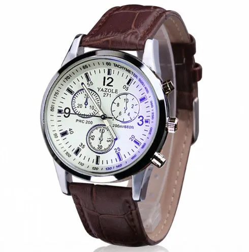 Artificial Leather Men's Blue Light Glass Quartz Watch