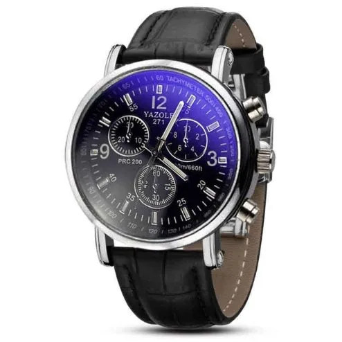 Artificial Leather Men's Blue Light Glass Quartz Watch