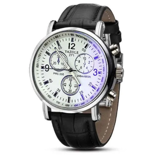 Artificial Leather Men's Blue Light Glass Quartz Watch