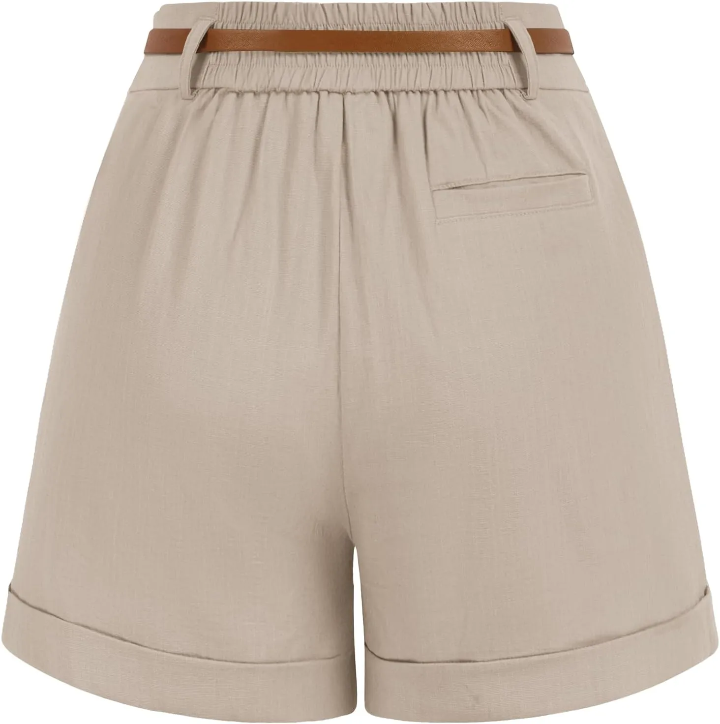 Belle Poque Women Bermuda Shorts Elastic Waist Wide Leg Shorts with Pockets & Belts