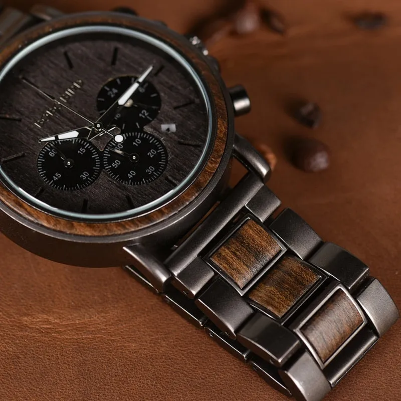 BOBO BIRD Wood Men Watch Relogio Masculino Top Brand Luxury Stylish Chronograph Military Watches Timepieces in Wooden Gift Box