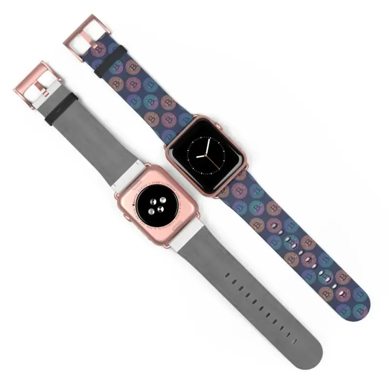 Bold Faux Leather Bitcoin Pattern Watch Band