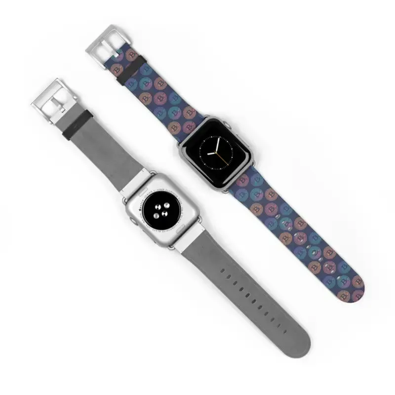 Bold Faux Leather Bitcoin Pattern Watch Band