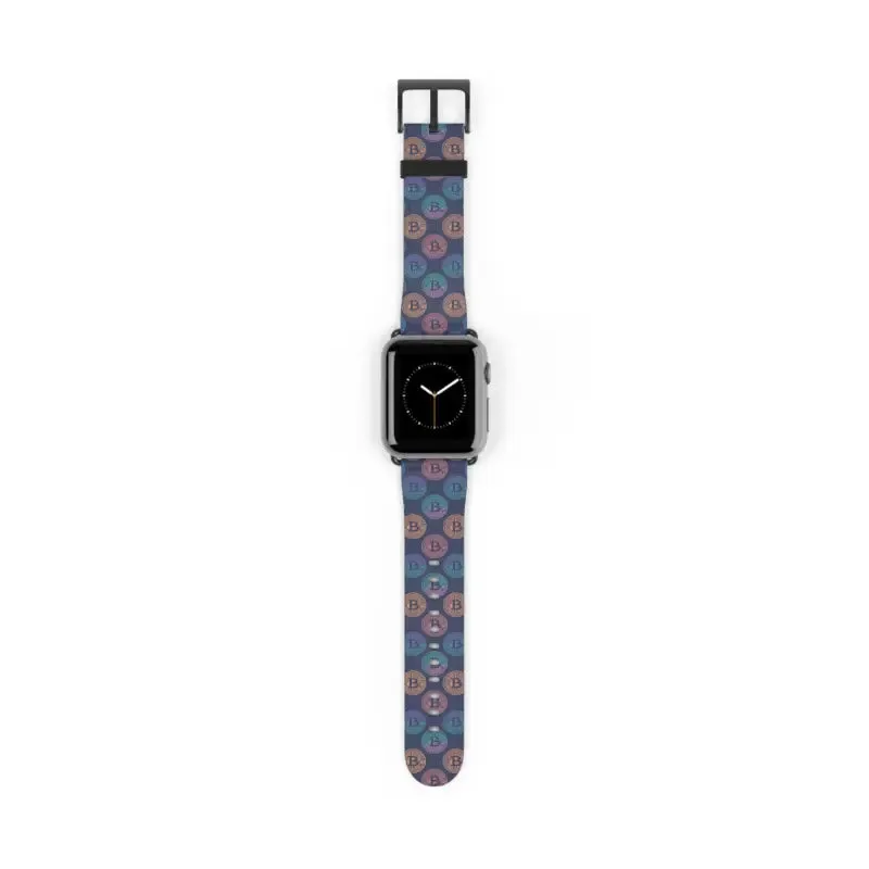 Bold Faux Leather Bitcoin Pattern Watch Band