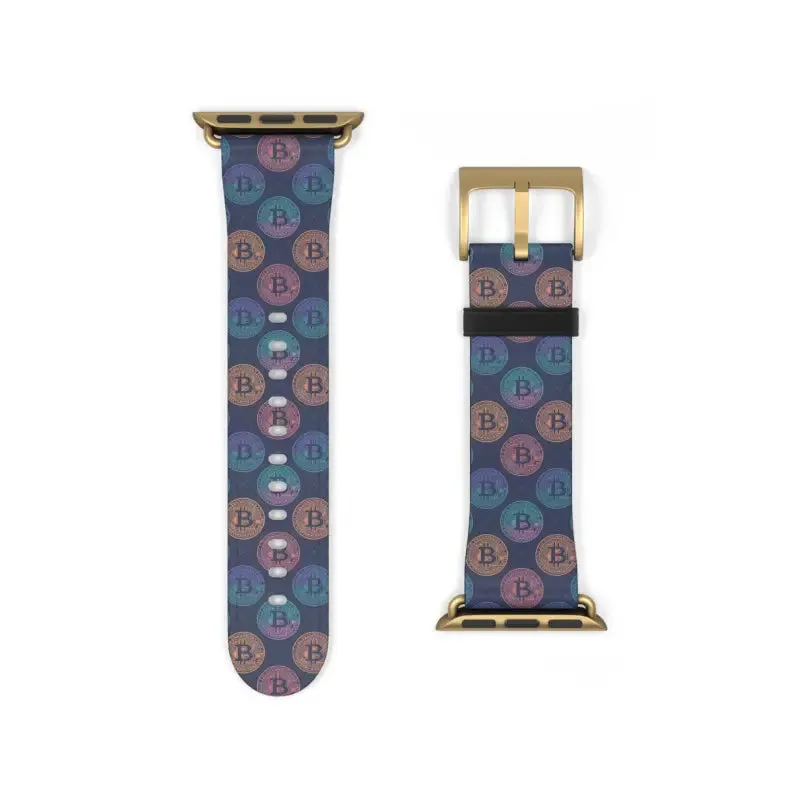 Bold Faux Leather Bitcoin Pattern Watch Band