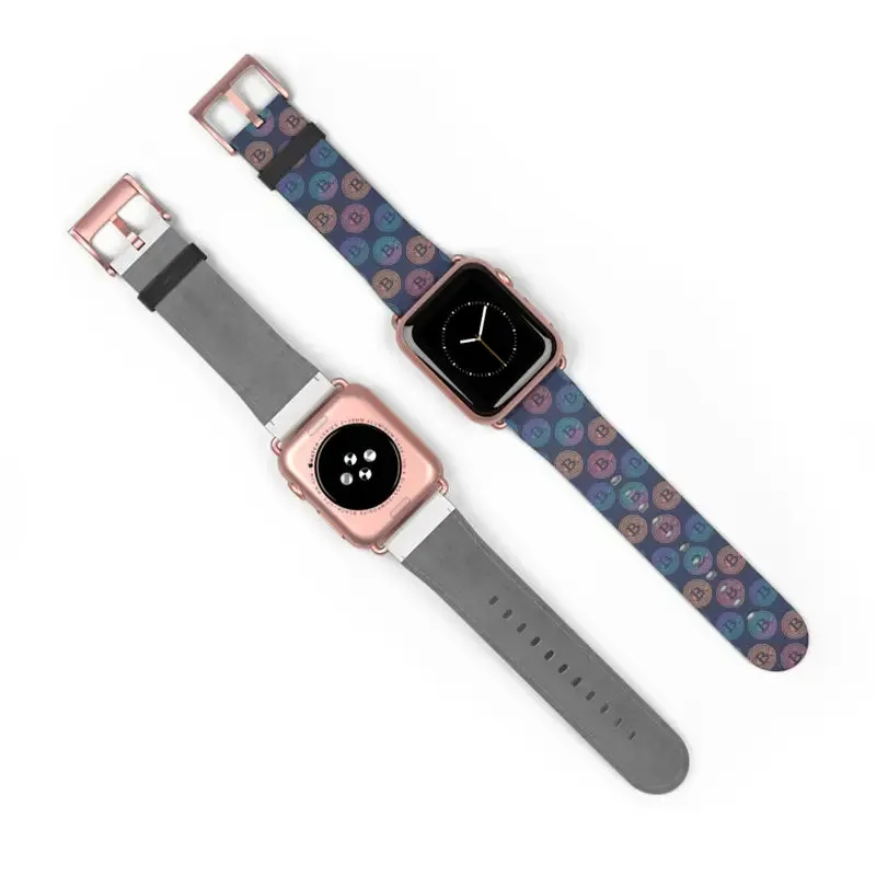 Bold Faux Leather Bitcoin Pattern Watch Band