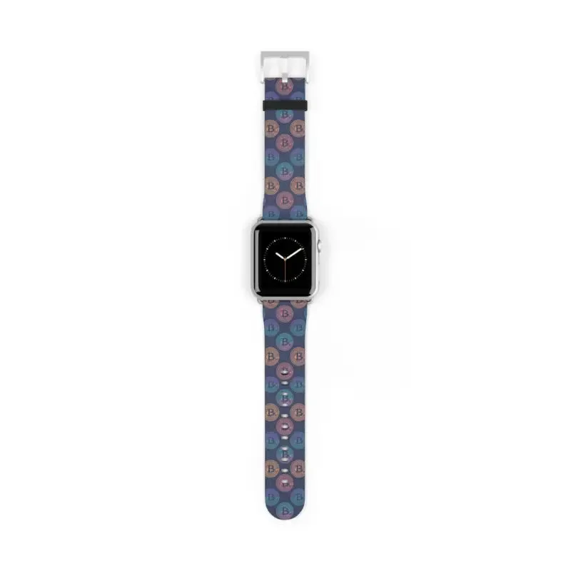 Bold Faux Leather Bitcoin Pattern Watch Band