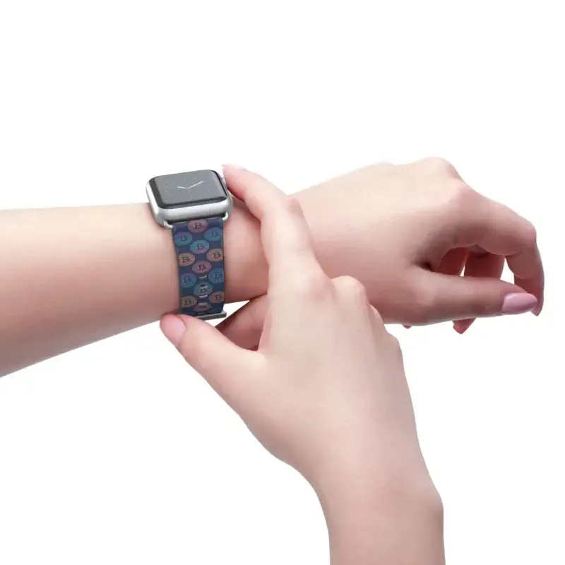 Bold Faux Leather Bitcoin Pattern Watch Band