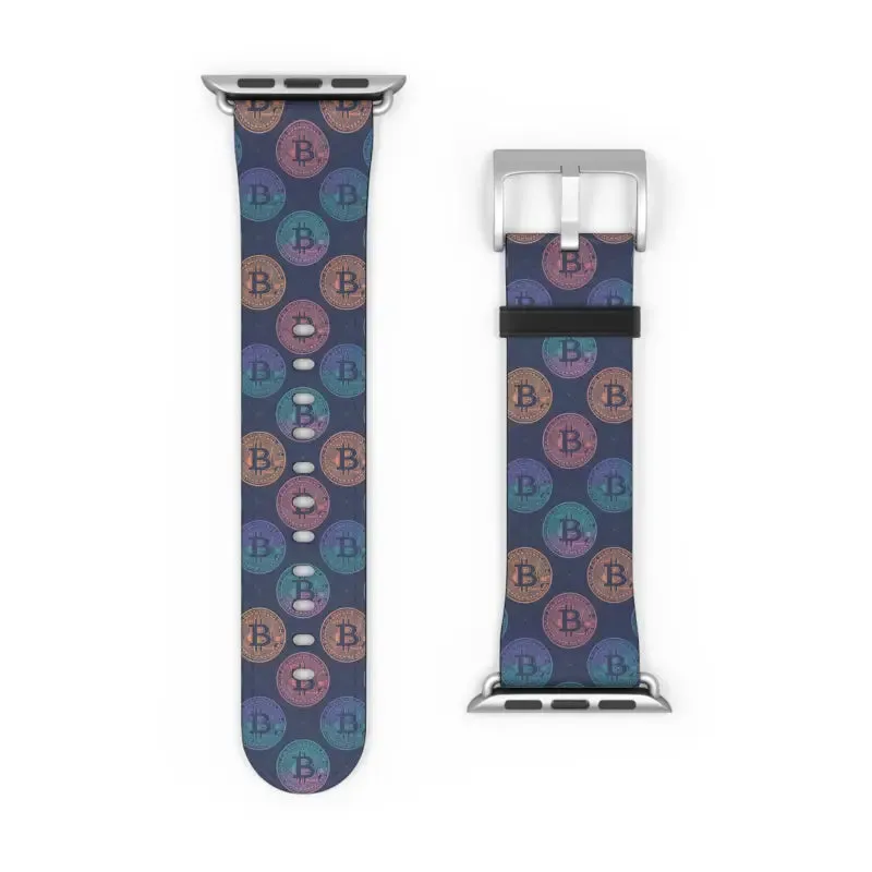 Bold Faux Leather Bitcoin Pattern Watch Band