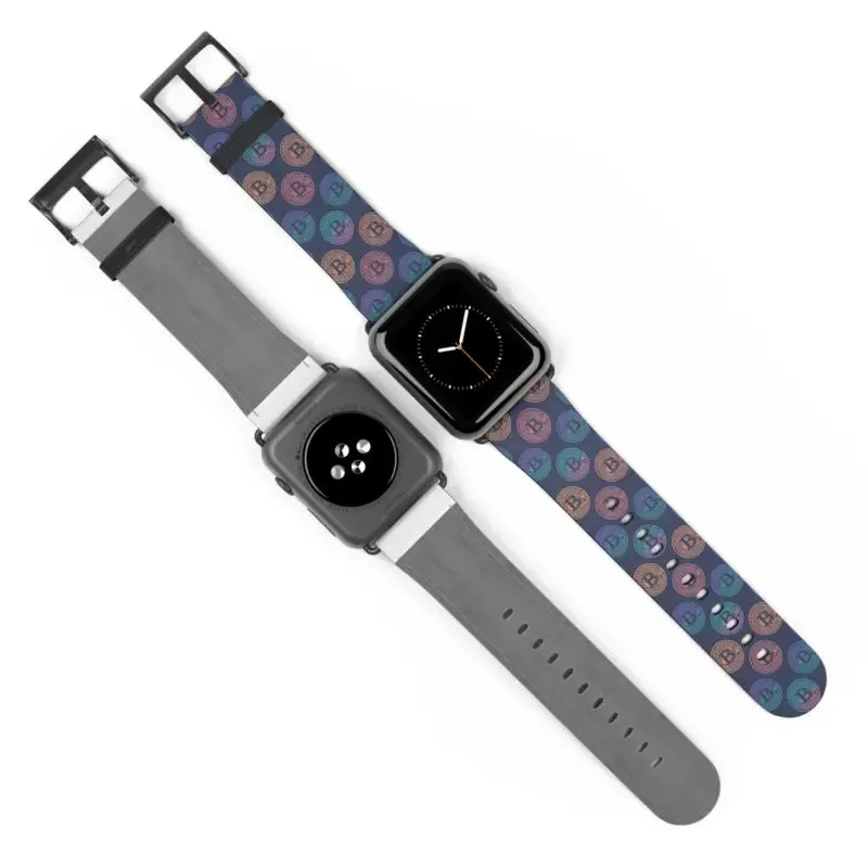 Bold Faux Leather Bitcoin Pattern Watch Band