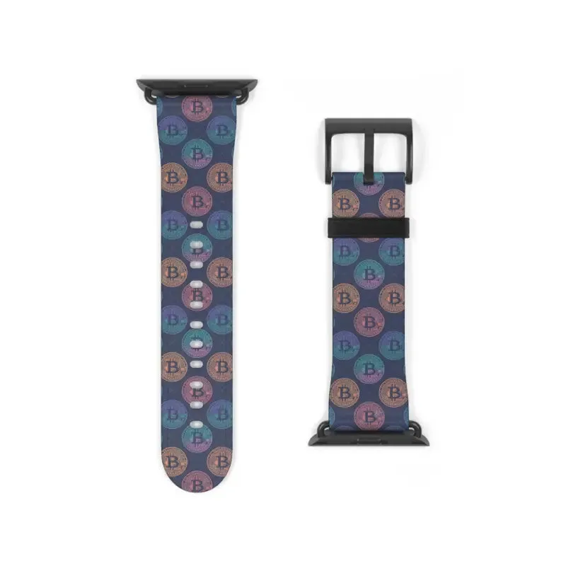 Bold Faux Leather Bitcoin Pattern Watch Band
