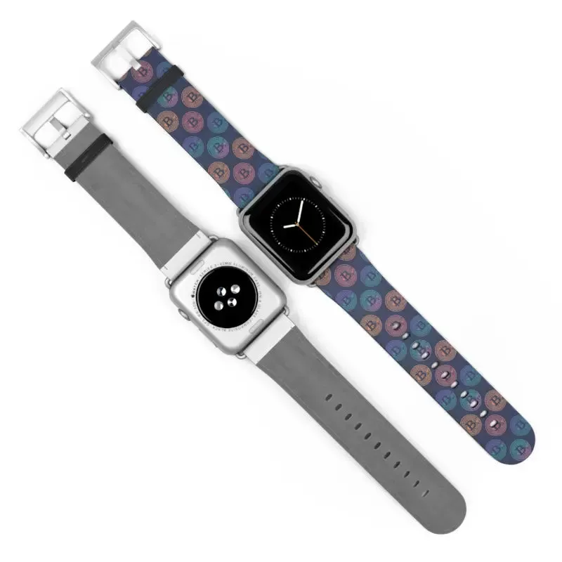 Bold Faux Leather Bitcoin Pattern Watch Band