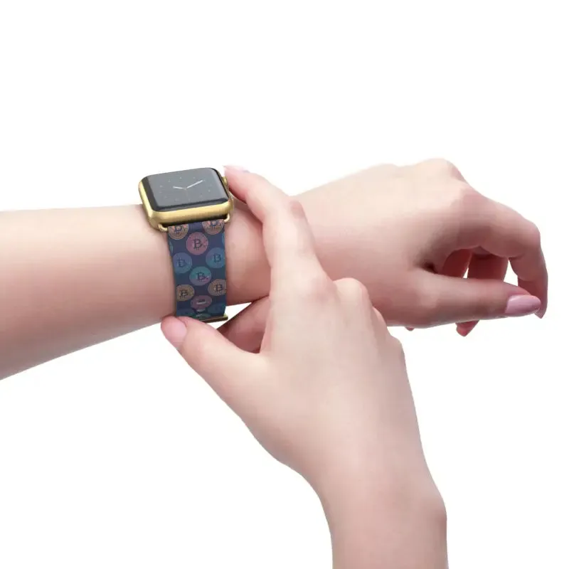Bold Faux Leather Bitcoin Pattern Watch Band
