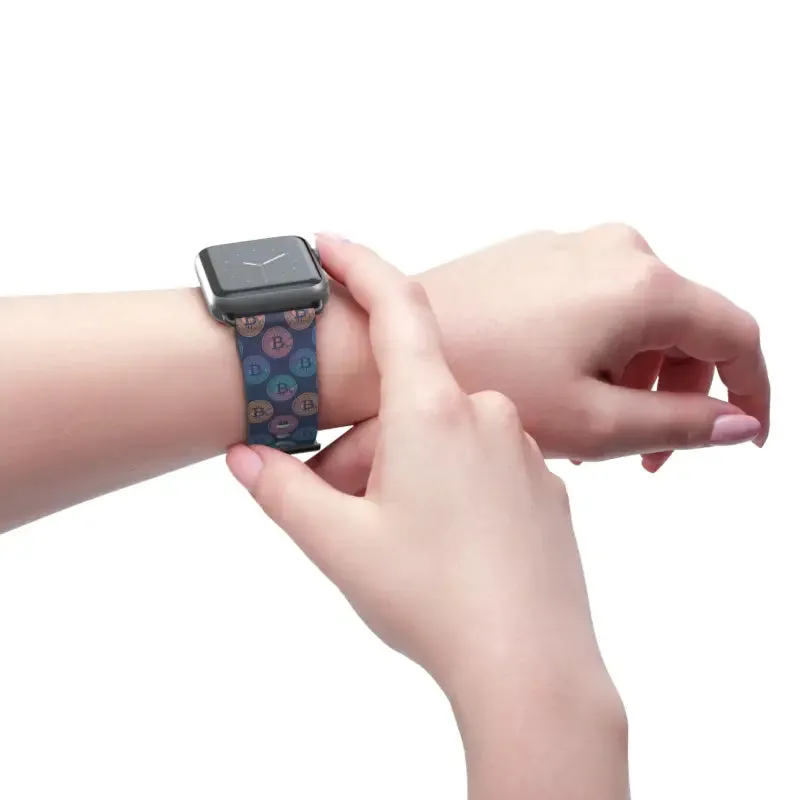Bold Faux Leather Bitcoin Pattern Watch Band