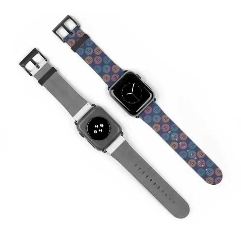 Bold Faux Leather Bitcoin Pattern Watch Band