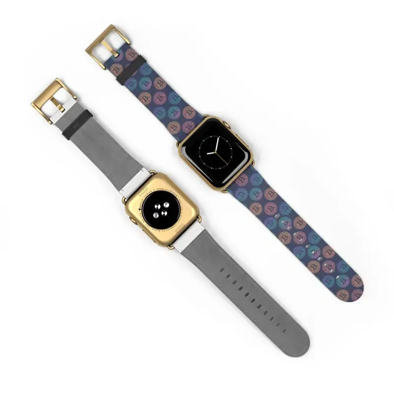 Bold Faux Leather Bitcoin Pattern Watch Band