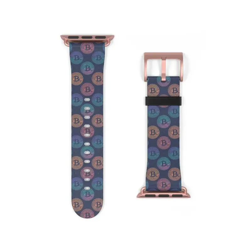 Bold Faux Leather Bitcoin Pattern Watch Band