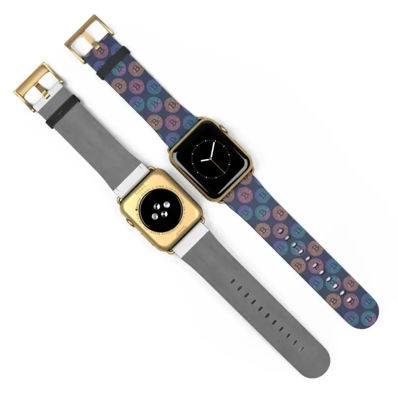 Bold Faux Leather Bitcoin Pattern Watch Band