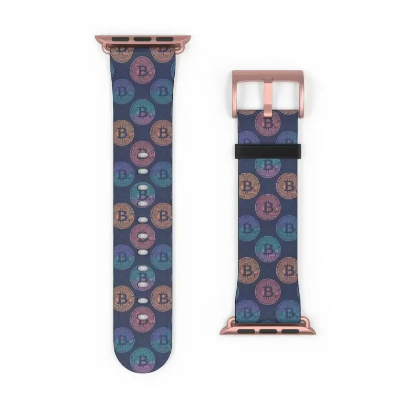 Bold Faux Leather Bitcoin Pattern Watch Band