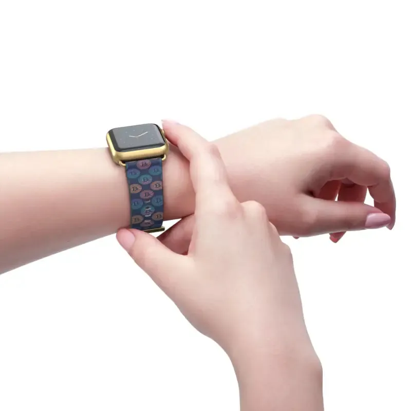 Bold Faux Leather Bitcoin Pattern Watch Band