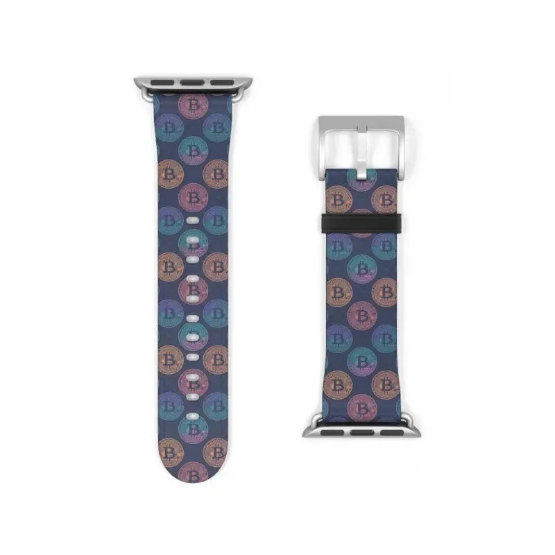 Bold Faux Leather Bitcoin Pattern Watch Band