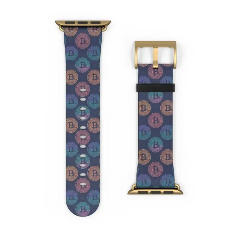 Bold Faux Leather Bitcoin Pattern Watch Band