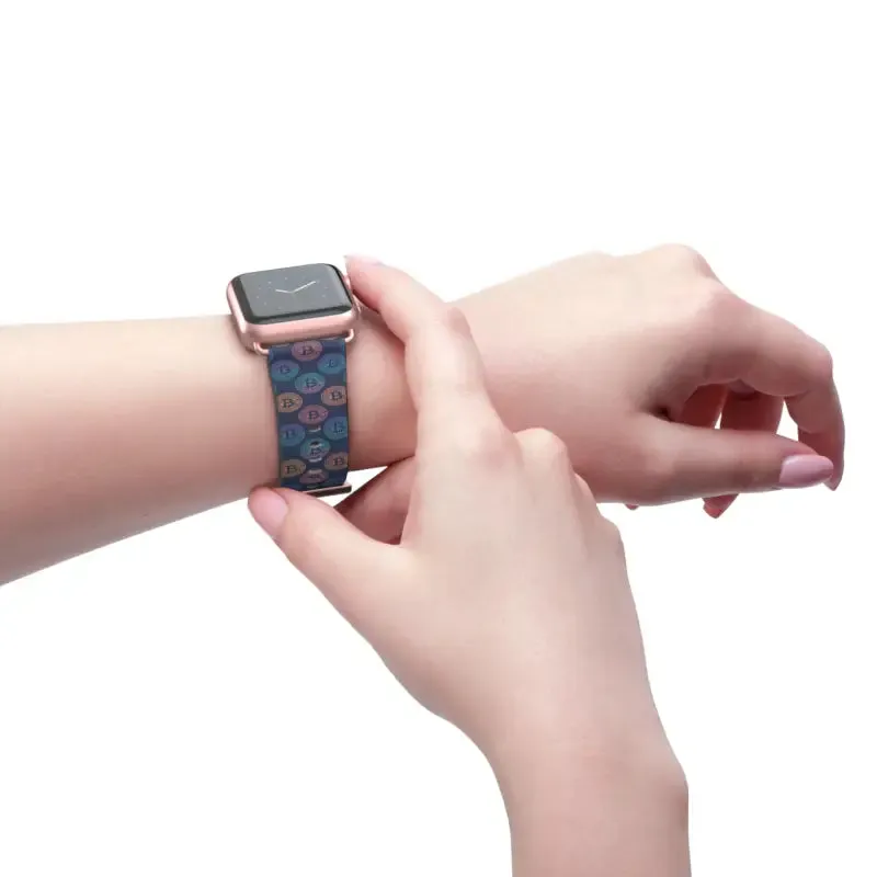 Bold Faux Leather Bitcoin Pattern Watch Band