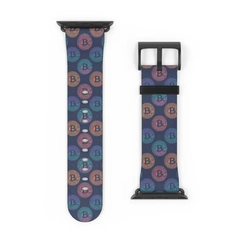 Bold Faux Leather Bitcoin Pattern Watch Band