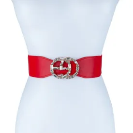 CHIC PU LEATHER RHINESTONE BUCKLE FASHION BELT