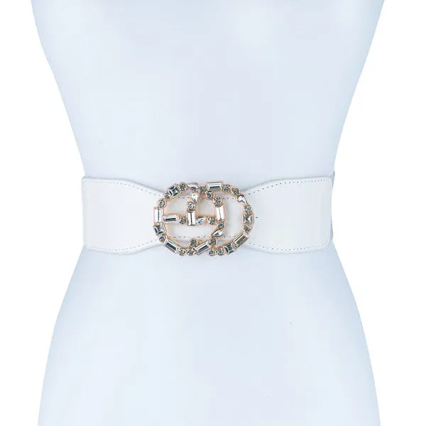 CHIC PU LEATHER RHINESTONE BUCKLE FASHION BELT
