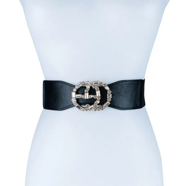 CHIC PU LEATHER RHINESTONE BUCKLE FASHION BELT