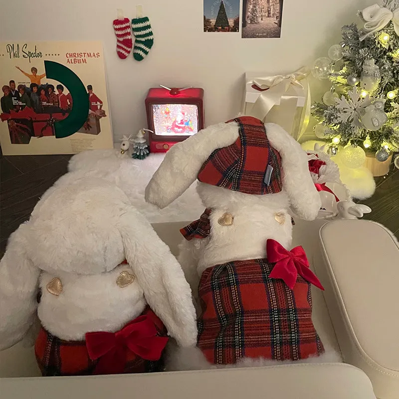 Christmas Bow Skirt   Rabbit Headgear Set Pet Clothes