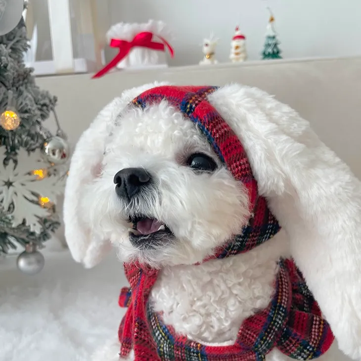 Christmas Bow Skirt   Rabbit Headgear Set Pet Clothes