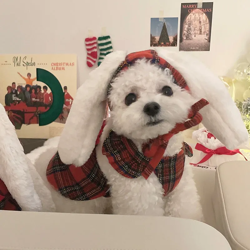 Christmas Bow Skirt   Rabbit Headgear Set Pet Clothes