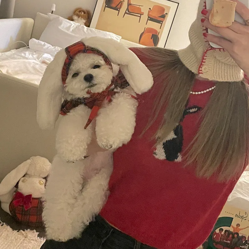 Christmas Bow Skirt   Rabbit Headgear Set Pet Clothes