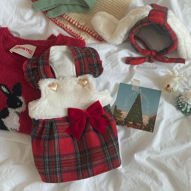 Christmas Bow Skirt   Rabbit Headgear Set Pet Clothes