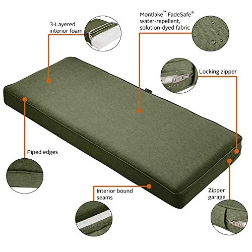 Classic Accessories Montlake Water-Resistant 59 x 18 x 3 Inch Outdoor Bench/Settee Cushion, Patio Furniture Swing Cushion, Heather Fern Green, Patio Loveseat Cushion