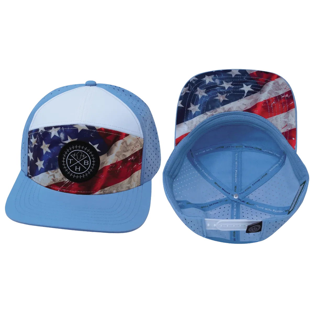 Color Vibes Hat | Flat Bill | Rugged Flag - Baby Blue - White