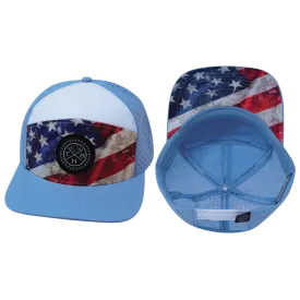 Color Vibes Hat | Flat Bill | Rugged Flag - Baby Blue - White