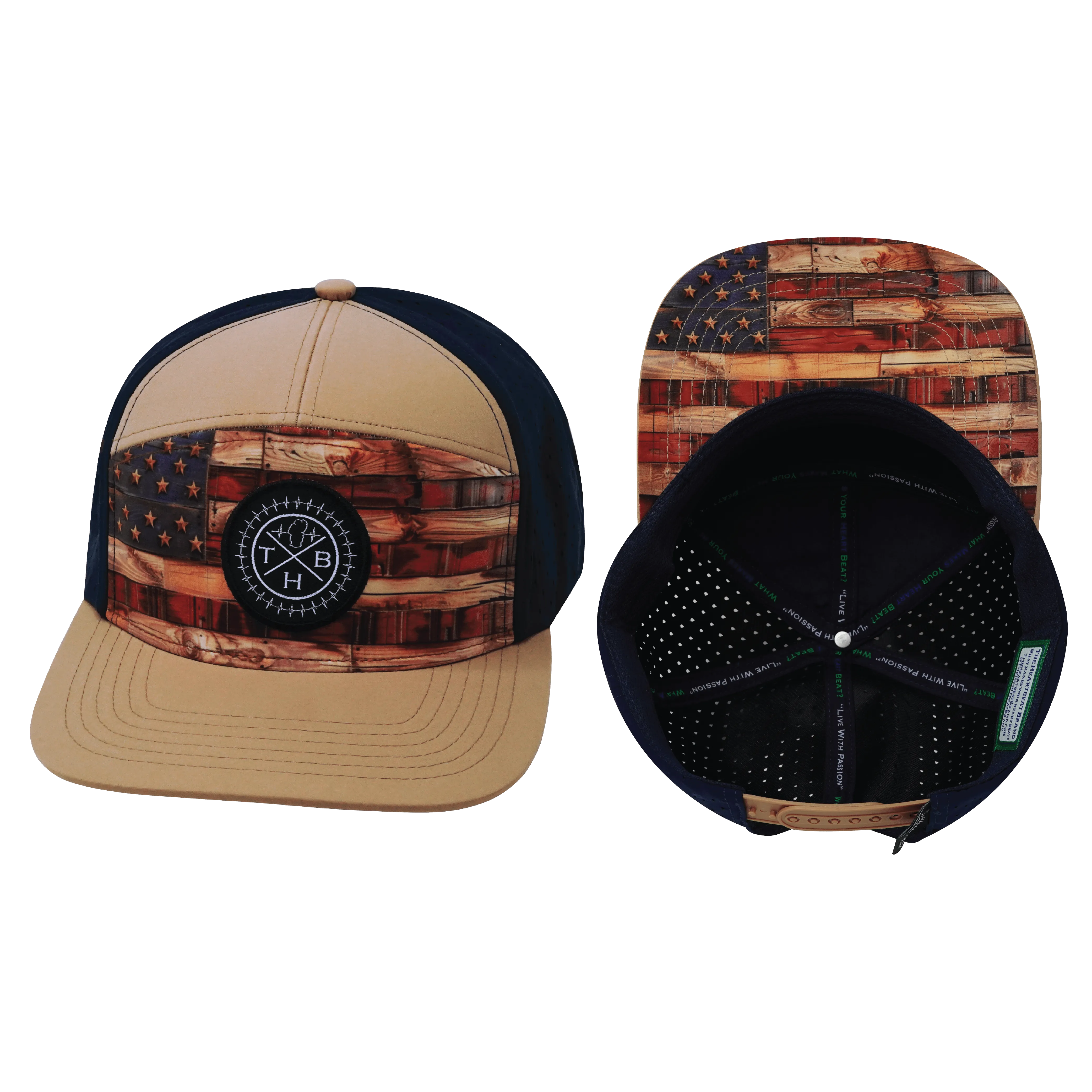 Color Vibes Hat | Flat Bill | Stained Flag - Light Tan - Navy