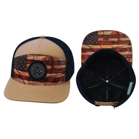 Color Vibes Hat | Flat Bill | Stained Flag - Light Tan - Navy